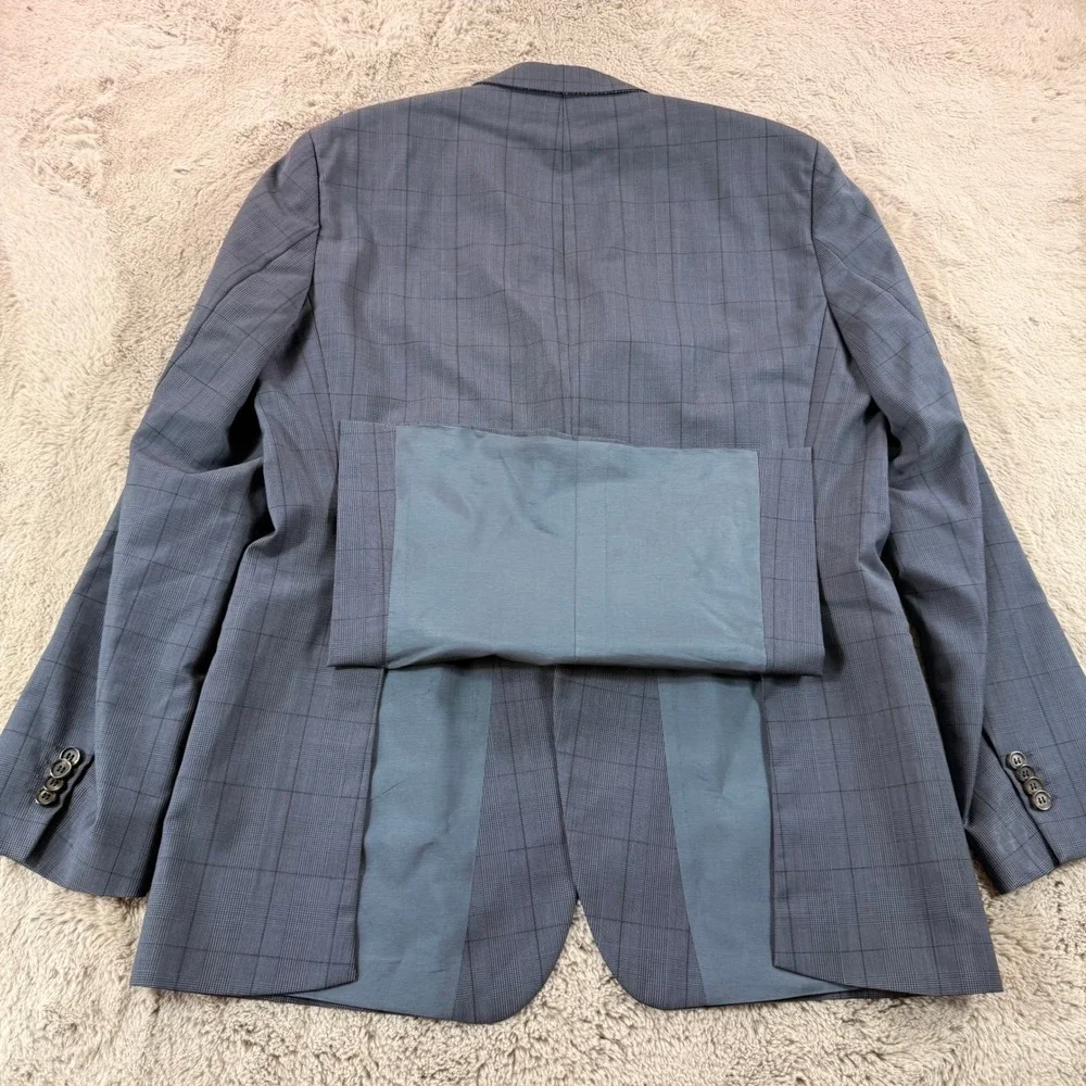 Hugo Boss Blue Plaid Paolini Movio‎ US Blazer Sport Coat Mens 42L Made in USA